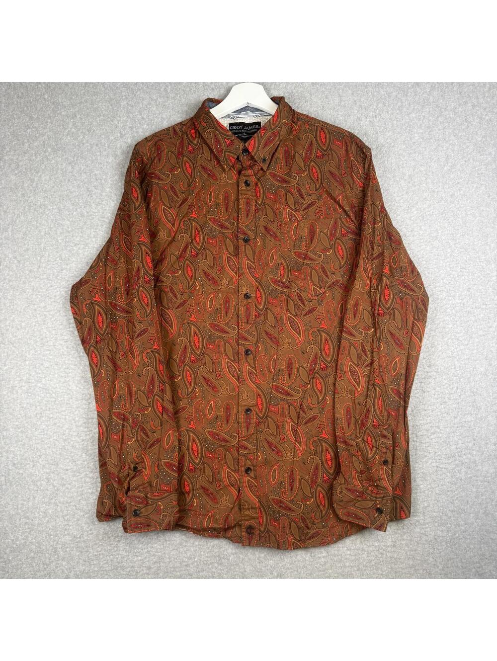 Cody James Cotton Graphic Paisley Print Long Sleeve Button Down Shirt Brown 2XL - Picture 1 of 7